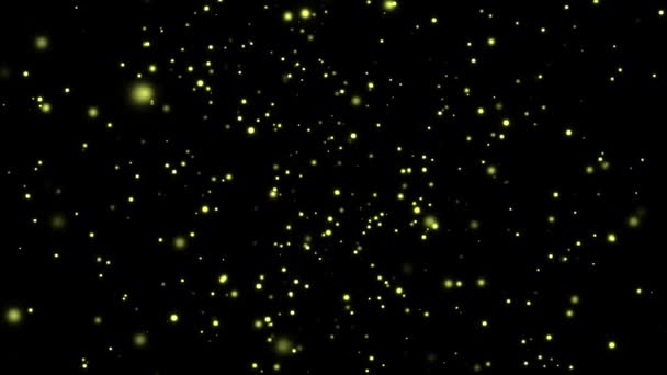 3D animation of luminous particles in black space. Animation. Beautiful space animation with particles or stars shining on black background — Stock Video