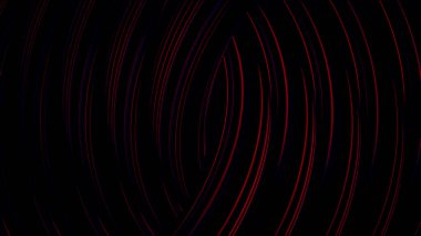 Siyah arka planda parlak neon çizgileri olan soyut hipnotik arka plan. Animasyon. Parlayan neon çizgilerle sarmalayan siyah çizgiler