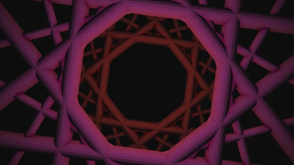 Animation abstraite d'un tunnel tourbillonnant de motifs. Animation. Spirale géométrique de motifs tourbillonnant sur fond noir. Apaisante animation en boucle du tunnel rotatif — Photo