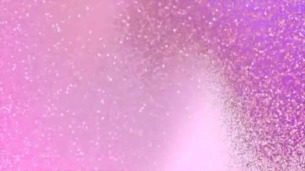 Αφηρημένη κινούμενη εικόνα εκρηκτικής ροής πολύχρωμων σωματιδίων. Κινούμενα σχέδια. Φωτεινά σωματίδια bokeh είναι διάσπαρτα στο ρεύμα από την έκρηξη σε ολόκληρο το παρασκήνιο. Εορταστική πολύχρωμο φόντο — Αρχείο Βίντεο