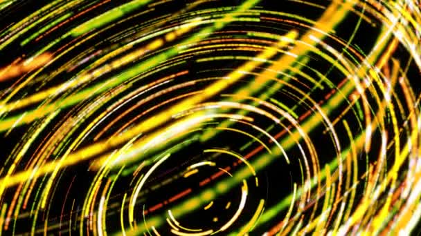 Bunt wirbelnde Spirale neonfarbener Striche. Animation. abstrakte bunte Animation mit wirbelnder digitaler Spirale aus Neonfarben auf schwarzem Hintergrund — Stockvideo