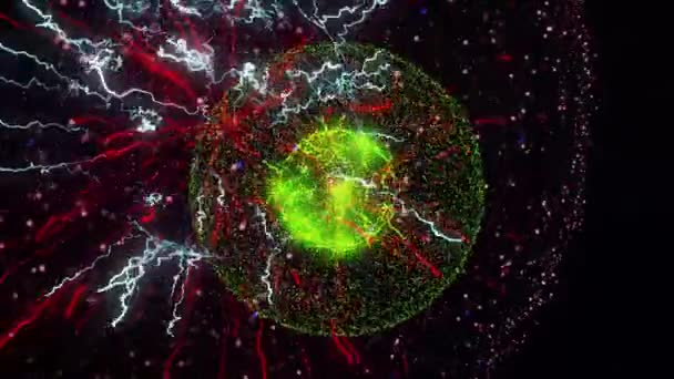 L'energia magica della galassia, astrazione fantascientifica. Animazione. Esplosione mozzafiato di sfera di energia su sfondo nero, loop senza soluzione di continuità . — Video Stock