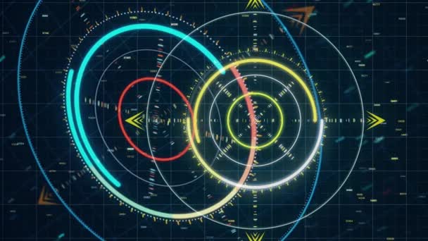 Système radar et affichage futuriste moderne, concept de sécurité militaire. Animation. Écran radar montrant les résultats de l'analyse . — Video