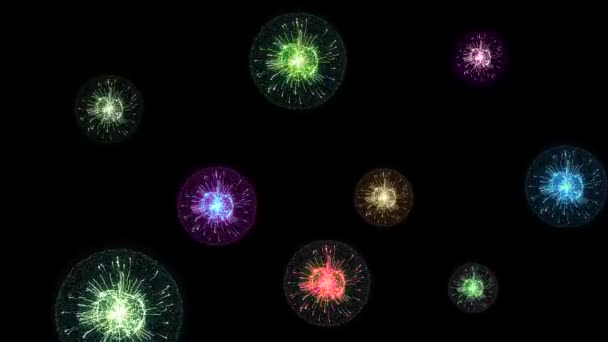 Abstrato Energia de Vazão Eletricidade Do centro às bordas. Animação. Ondas de Choque Emanam Do Centro. Linhas de Brilho na Esfera de Forma — Vídeo de Stock