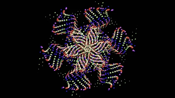 Hipnotik kaleydoskop arka planı, küçük toplardan oluşan değişken şekiller, pürüzsüz döngü. Animasyon. Siyah arkaplanda izole edilmiş güzel hareket eden küçük boncuklar..