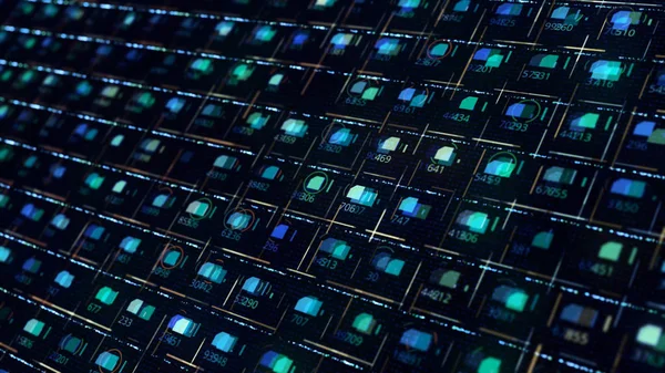 Fondo electrónico futurista abstracto con microchips que fluyen, lazo sin costura. Animación. Elemento de inteligencia artificial, fondo de matriz con dígitos . —  Fotos de Stock