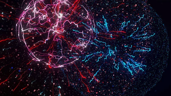 Волшебная энергия галактики, абстракция научной фантастики. Анимация. Захватывающий дух взрыв энергетического шара на черном фоне, бесшовный цикл . — стоковое фото