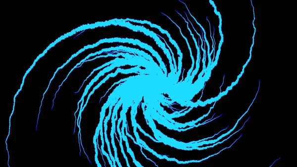 Vridspiral av tentakler. Animering. Abstrakt animation av spiral växer ur mitten som rötter på svart bakgrund. Spiralliknande rötter eller hjärnimpulser växer — Stockfoto