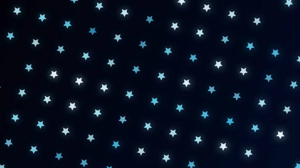 Abstracto pequeñas y lindas estrellas azules girando y fluyendo sobre fondo negro, lazo sin costuras. Animación. Cinco estrellas puntiagudas en filas diagonales moviéndose y girando . —  Fotos de Stock