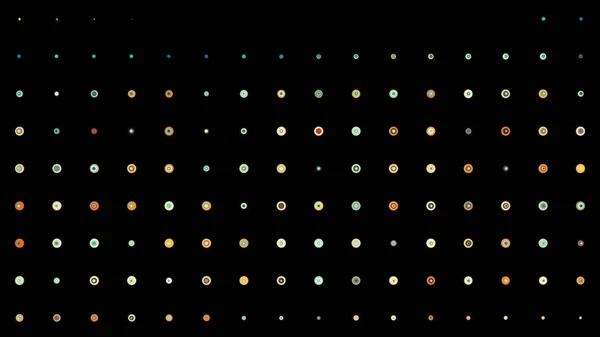 Animation of looped black background with rows of circles. Animation. Rows of multicolored small circles disappear in loop and appear on black background — Stock Photo, Image