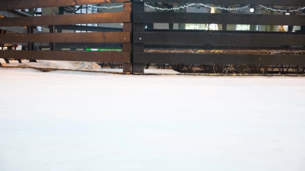 Mensen die schaatsen op ijs doorgeven. Concept. Close-up van schaatsende mensen in de winter. Mensen ontspannen actief tijdens het schaatsen op de ijsbaan — Stockvideo