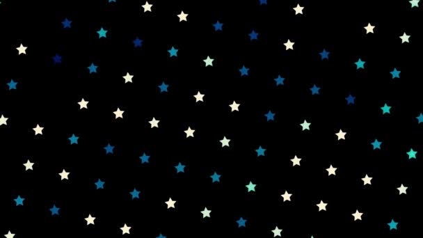 Decorative digital desigh elements, colorful stars rotating slowly on black background, seamless loop. Animation. Beautiful rows of small stars spinning and moving upwards. — 비디오