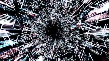 Başka bir galaksiye hiper atlama ile soyut yaratıcı kozmik arka plan. Animasyon. Işık hızı, hareketli neon ışınları, kusursuz döngü.