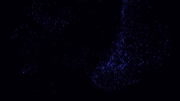 Abstracte ruimte stof vliegt chaotisch op zwarte achtergrond, naadloze lus. Animatie. Mooie wolk van kleine deeltjes die bewegen in het donker. — Stockvideo