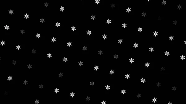 Gyönyörű fehér hópelyhek mozgó és forgó fekete háttér, zökkenőmentes hurok. Animáció. Sorok forgó karácsonyi hópelyhek, téli ünnepek koncepció, monokróm. — Stock Fotó