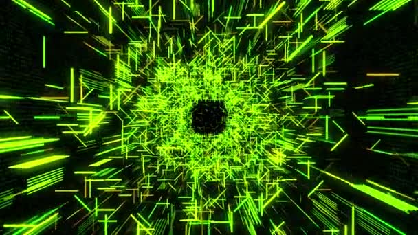 Kosmische tunnel met de atmosfeer van diep ruimtelicht, naadloze lus. Animatie. Eindeloos universum concept, vliegen door futuristische groene tunnel. — Stockvideo