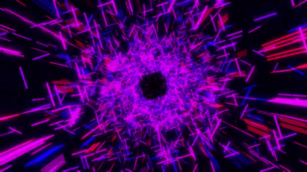 Fond abstrait de mouvement, volant à travers le tunnel spatial rose et violet, boucle transparente. Animation. Hyper saut à travers le vortex . — Video