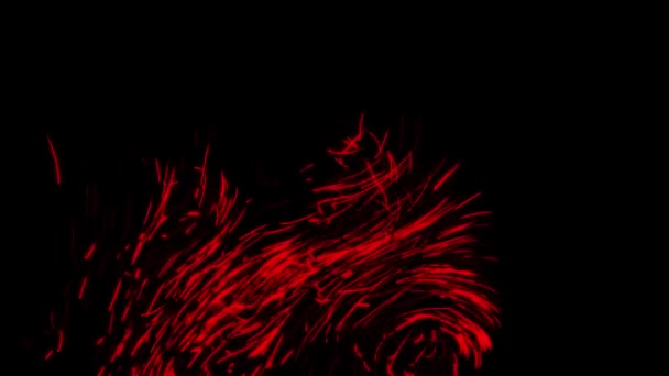 Fluxo vermelho incrível de linhas curtas estreitas fluem lentamente no fundo preto, loop sem costura. Animação. Movimento abstrato de linhas retas e dobradas . — Vídeo de Stock