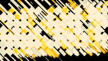 Siyah zemin üzerinde birçok küçük sarı renk dikdörtgenleri ve pürüzsüz bir döngü ile soyut arkaplan. Animasyon. Geniş düz çizgileri olan geometrik desen.