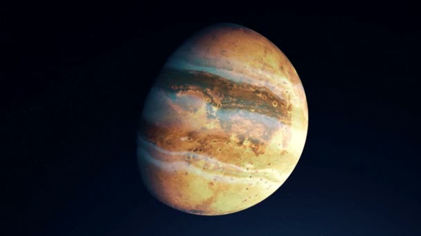 Paysage cosmique abstrait à couper le souffle avec la planète géante Jupiter cachée en partie dans l'ombre. Animation. Système solaire et Jupiter tournant entre les étoiles . — Video