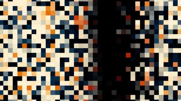 Righe astratte di pixel colorati che lampeggiano e si muovono da destra a sinistra su sfondo nero, loop senza soluzione di continuità. Animazione. Piccoli quadrati di diversi colori che scorrono e lampeggiano . — Video Stock