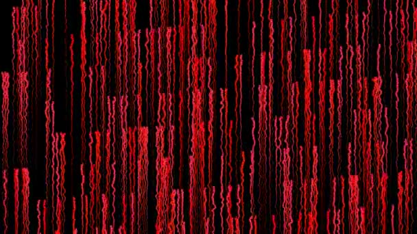 Abstracte digitale verf lijnen beweging op zwarte achtergrond, naadloze lus. Animatie. Druppels verf van rode kleur of gebogen lijnen die van onder naar boven bewegen. — Stockvideo