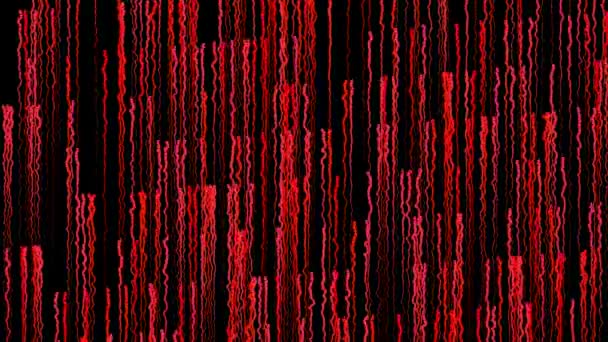 Peinture numérique abstraite lignes mouvement sur fond noir, boucle transparente. Animation. Gouttes de peinture de couleur rouge ou lignes courbes se déplaçant de bas en haut .