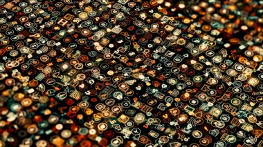 Sadece yazı işleri için. Sosyal ağ simgeleri siyah arka planda farklı yönlere doğru akmakta, kusursuz döngü. Animasyon. Popüler sosyal medya simgeleri yavaş hareket ediyor.