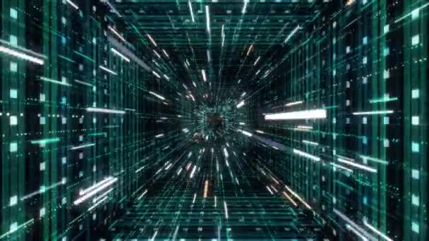 Fond cosmique créatif abstrait, hyper saut dans une autre galaxie à travers le tunnel vert. Animation. Vitesse de la lumière, rayons lumineux au néon en mouvement .