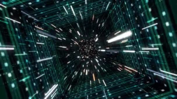 Fond cosmique créatif abstrait, hyper saut dans une autre galaxie à travers le tunnel vert. Animation. Vitesse de la lumière, rayons lumineux au néon en mouvement . — Video