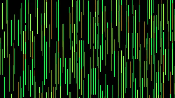 Abstrakt korta smala linjer av grön färg som flyter från botten till toppen på svart bakgrund, sömlös loop. Animering. Neon parallella ränder rör sig långsamt. — Stockfoto
