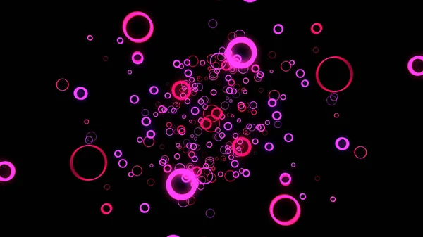 Cerchi rosa incandescente movimento grafica sfondo, loop senza soluzione di continuità. Animazione. Anelli astratti 3D che scorrono lentamente verso la fotocamera su sfondo nero . — Foto Stock