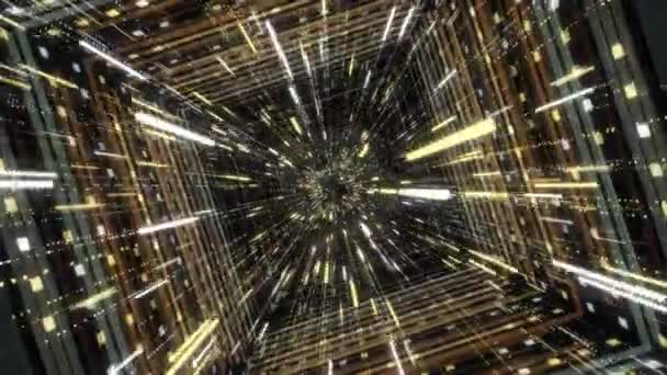 Hyperprostor přeskakuje hvězdami, časem a kosmickým tunelem, bezešvé smyčky. Animace. Abstraktní let 3d futuristickým tunelem a proudící jasné částice. — Stock video