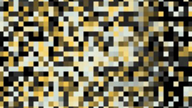 Renkli pikselli akış arkaplanı, kusursuz döngü. Animasyon. Siyah arkaplan üzerinde hareket eden yanıp sönen düz karelerin soyut satırları.