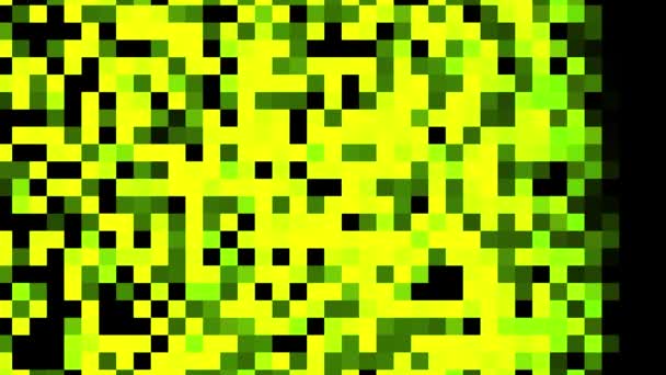 Абстрактна геометрична композиція з тлом рухомих пікселів, безшовна петля. Анімація. Яскраво-зелені рядки миготливих квадратів . — стокове відео