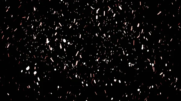 Partículas abstractas de ceniza flotando sobre fondo negro. Animación. Partículas de polvo blanco o copos de nieve moviéndose lentamente y cayendo . — Foto de Stock