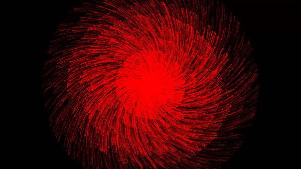 Espiral abstracta girando líneas rojas brillantes sobre fondo negro, lazo sin costuras. Animación. Movimiento rápido y rotación de líneas y partículas . — Foto de Stock