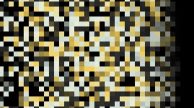 Renkli pikselli akış arkaplanı, kusursuz döngü. Animasyon. Siyah arkaplan üzerinde hareket eden yanıp sönen düz karelerin soyut satırları.