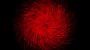Soyut spiral, siyah zemin üzerinde parlayan kırmızı çizgiler, kusursuz döngü. Animasyon. Çizgi ve parçacıkların hızlı hareketi ve dönüşü.