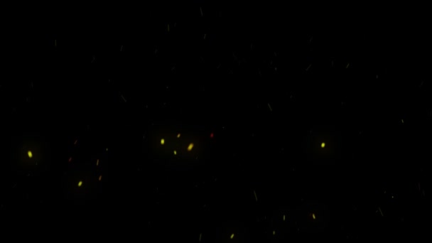 Abstrakte fliegende Feuerfunken in der Luft auf schwarzem Hintergrund. Animation. glühend heiße Funken steigen in den Nachthimmel. — Stockvideo