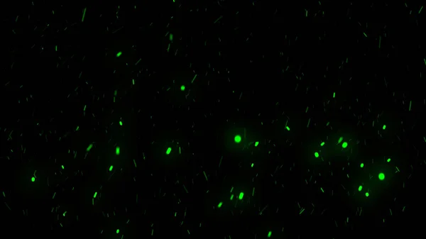 Belle scintille magiche di colore verde che si alzano in aria. Animazione. Particelle luminose isolate astratte su sfondo nero che volano su . — Foto Stock