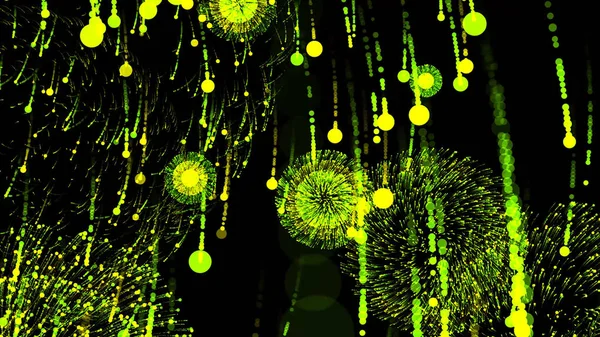 Abstract green fireworks, particle explosion effect, seamless loop. Animation. Carnival, festival, bright celebration background.