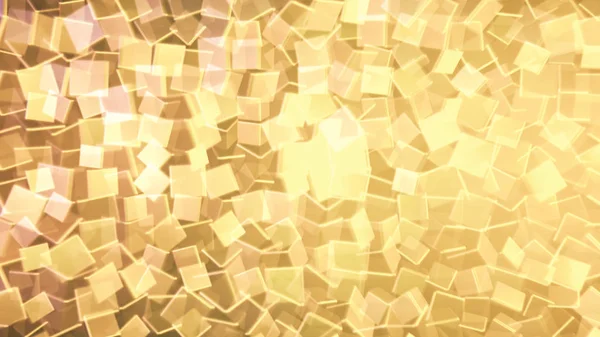 Cubes jaunes tournant dans différentes directions, fond géométrique 3d, boucle sans couture. Animation. Rangées dorées de petits cubes filants . — Photo