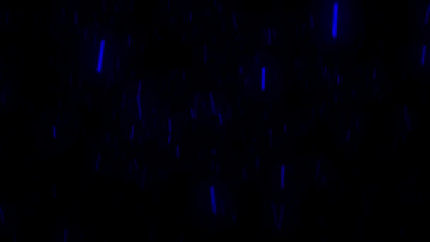 Chute rapide de neige abstraite de couleur bleue isolée sur fond noir, concept de motion graphics. Animation. Petites particules volantes de neige .