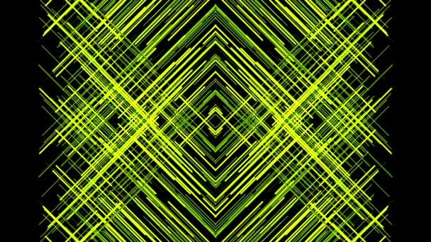 Abstract animation of hypnotic colorful crossed lines moving on the dark background. Animation. Cross lines animated background, seamless loop. — Stockvideo