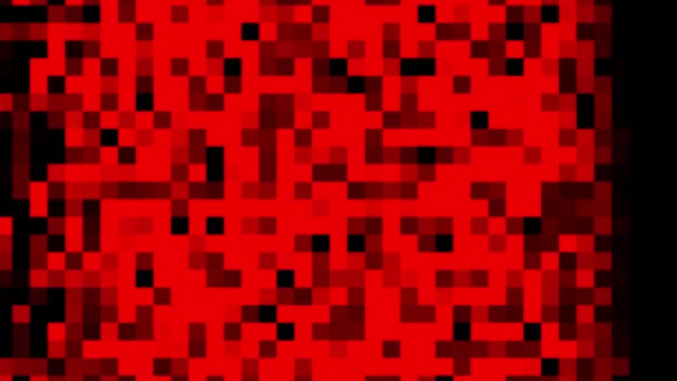Abstraktní červené pixelové mozaiky pohybující se na černém pozadí, bezešvé smyčky. Animace. Dynamické animované vinobraní pozadí s blikajícími čtverci. — Stock video