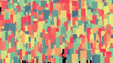 Rastgele ve dalga hareketli soyut renkli dikdörtgenler. Animasyon. Tatlı şeker sarısı ve mavi renkler içinde mutlu bir parti arkaplanı, kusursuz bir döngü..