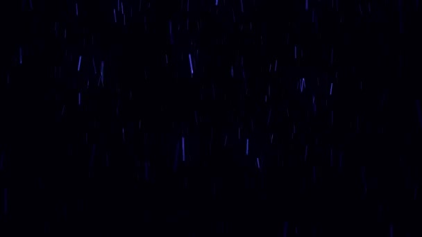 Abstrakcyjny niebieski deszcz krople poruszające się szybko od dołu do góry ekranu na czarnym tle, szwy pętli. Animacja. Abstrakcyjne opady deszczu z kropelkami. — Wideo stockowe