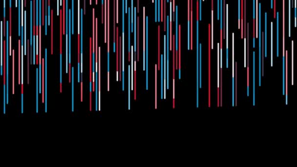 Abstraktní barevné úzké čáry pohybující se rychle na černém pozadí, bezešvé smyčky. Animace. Rovné pruhy proudící do stejného směru. — Stock video