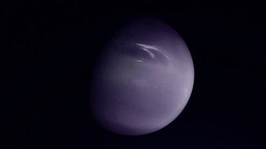 Abstract blue Neptune planet rotating among in the endless Universe in outer space. Animation. Abstract blue sphere with beautiful spinning on black background.